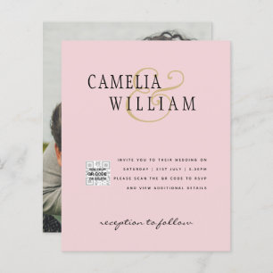 Papier Blush PINK Photo Wedding Inviter QR Code Enregistr