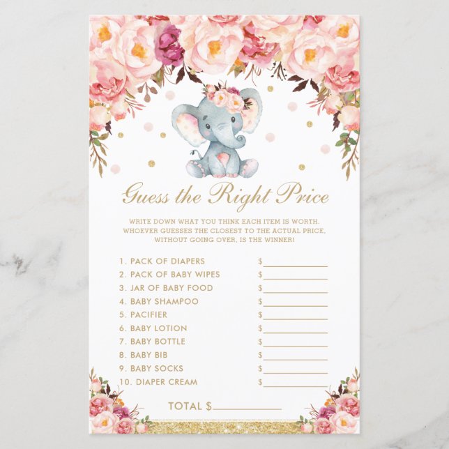 Papier Blush Rose Elephant Devine le bon jeu de prix (Devant)