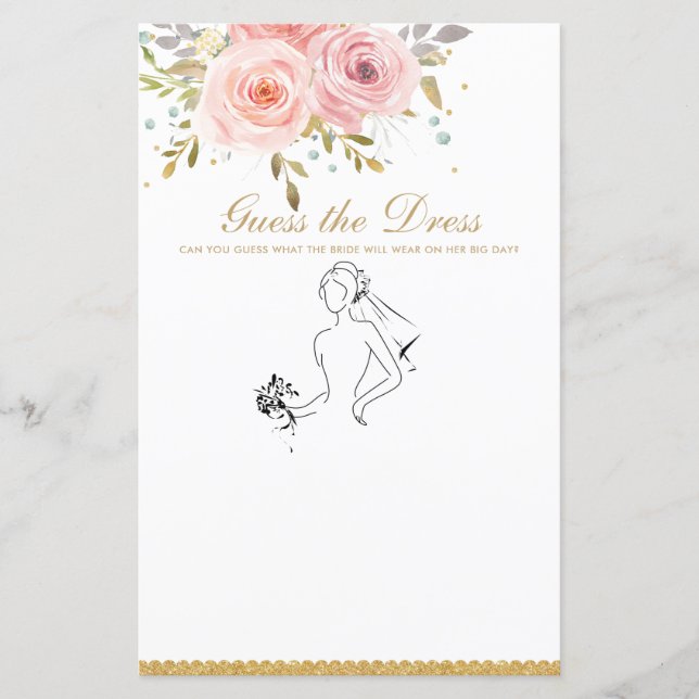 Papier Blush rose Floral amusant nuptiale Devinez le jeu  (Devant)