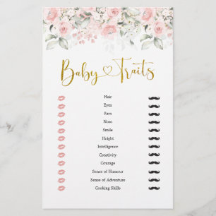 Papier Blush rose Floral Baby shower Baby Traits Jeu