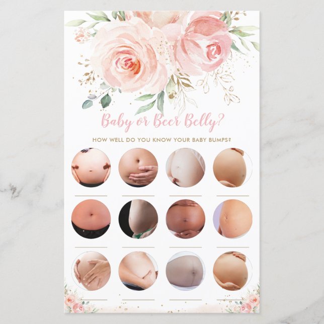 Papier Blush rose floral bébé ou bière jeu de douche vent (Devant)