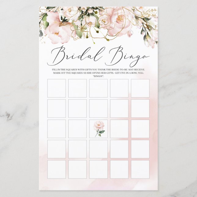 Papier Blush rose Floral Boho Fête des mariées Jeu de Bin (Devant)