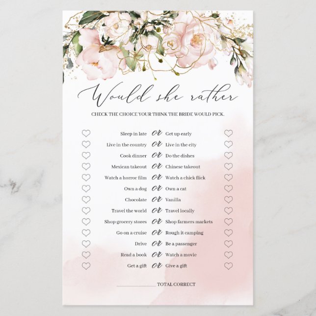 Papier Blush rose Floral Voudrait-elle Plaire Game Boho B (Devant)