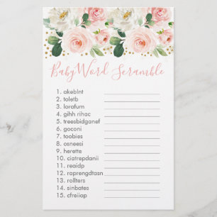 Papier Blush Rose or Floral Baby Word Scramble Jeu