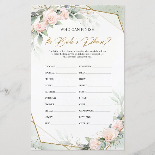 Papier Blush rose Qui peut terminer le jeu de la mariée P (Devant)