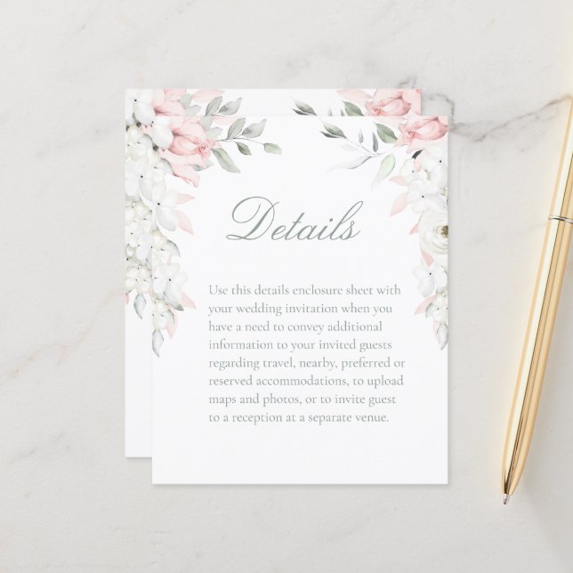 Papier Blush & White Roses Floral Garden Détails de maria (Devant/Arrière en situation)