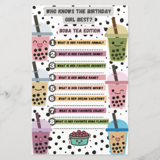 Papier Boba Tea Anniversaire Fête Activité de jeu
