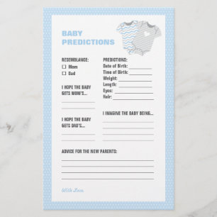 Papier Bodysuit Baby shower Baby Predictions Card - bleu