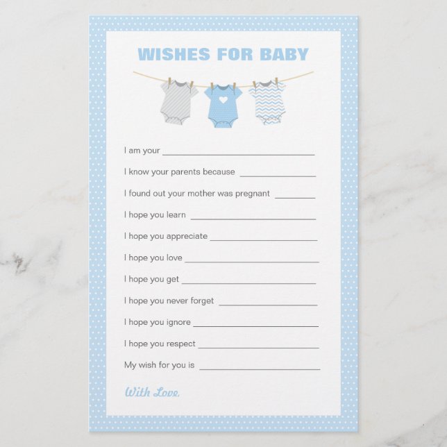 Papier Bodysuit Baby shower Voeux pour bébé - Bleu (Devant)