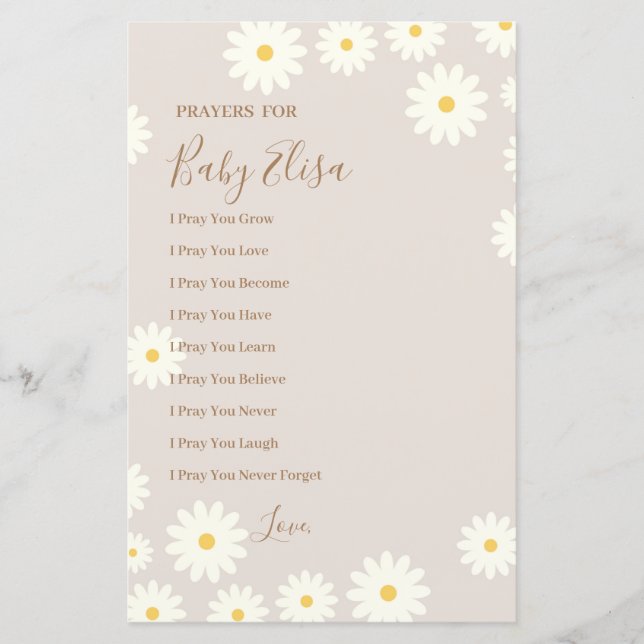 Papier Bohemain Daisy Prières florales pour bébé (Devant)