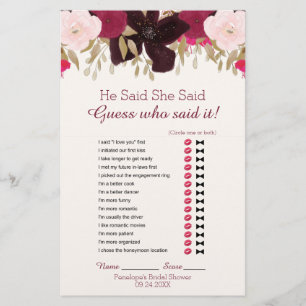 Papier Bohème Floral Mariage Mot Recherche Jeu de douche