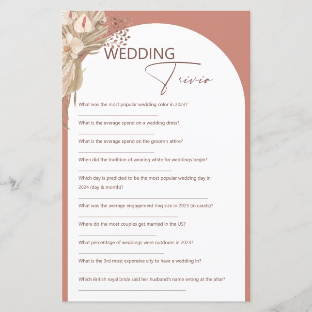 Papier Bohème il dit qu'elle a dit mariage trivia jeu (Devant)