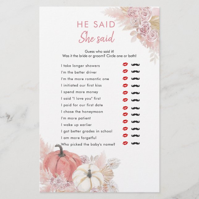 Papier Bohemian Fall in Love Citrouille Il Dit Qu'Elle A  (Devant)