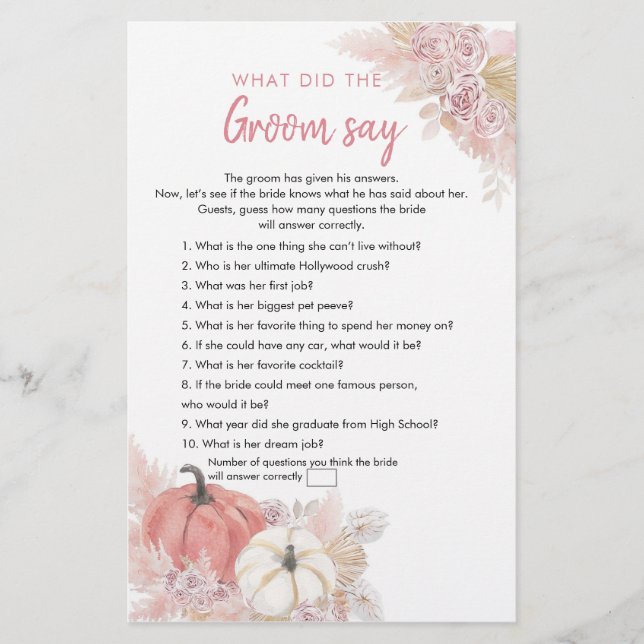 Papier Bohemian Fall in Love Citrouille What Groom Say Ca (Devant)