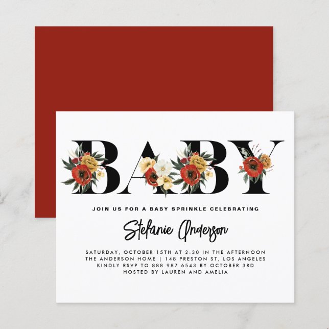 Papier Boho Anemone Botanical Baby Sprinkle Invitation (Devant / Derrière)