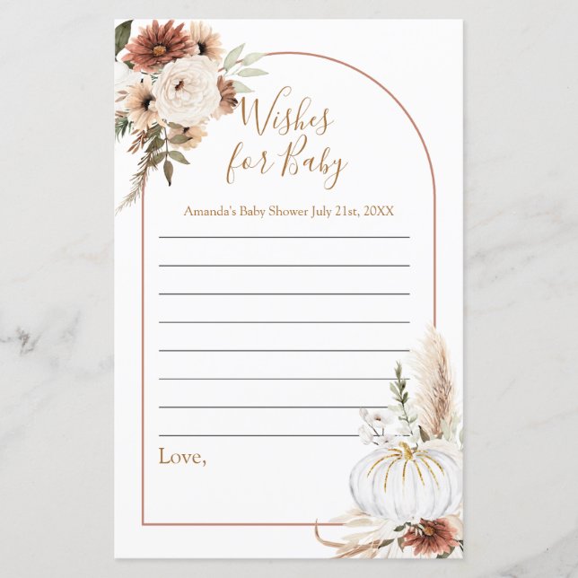 Papier Boho Arch Blanc Citrouille Aquarelle Voeux pour bé (Devant)