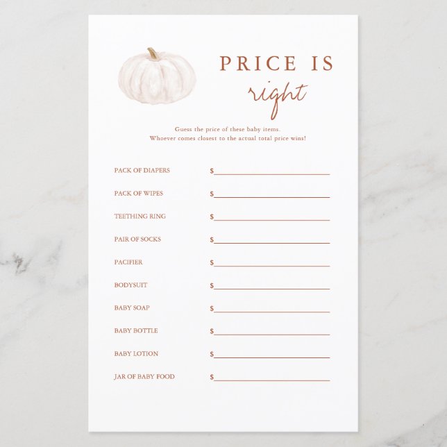 Papier Boho Automne Citrouille Prix Est Bon Baby shower J (Devant)