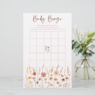 Papier Boho Baby shower Fleur sauvage Jeu de Bingo