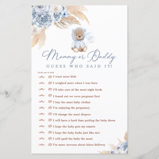 Papier Boho Bear Douche Jeu Devinez Qui L'A Dit (Devant)