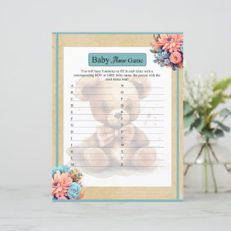 Papier Boho Blue Bear Baby Name Jeu