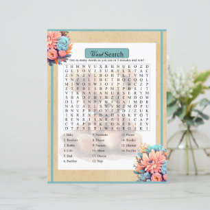 Papier Boho Blue Bear Baby shower Word Search Jeu