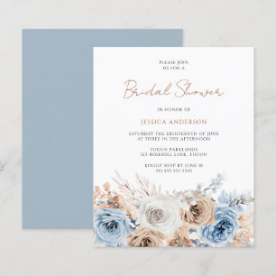 Papier Boho Blue Floral Budget Nuptiale Douche Invitation