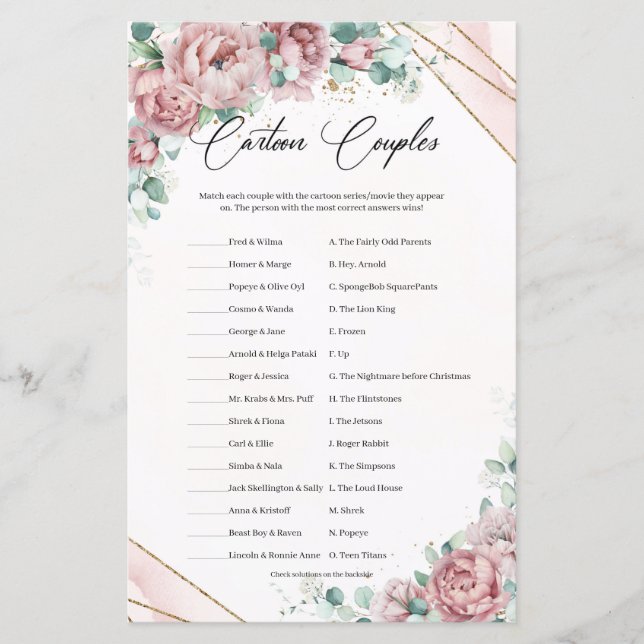 Papier Boho blush eucalyptus cadre or Cartoon Couples (Devant)