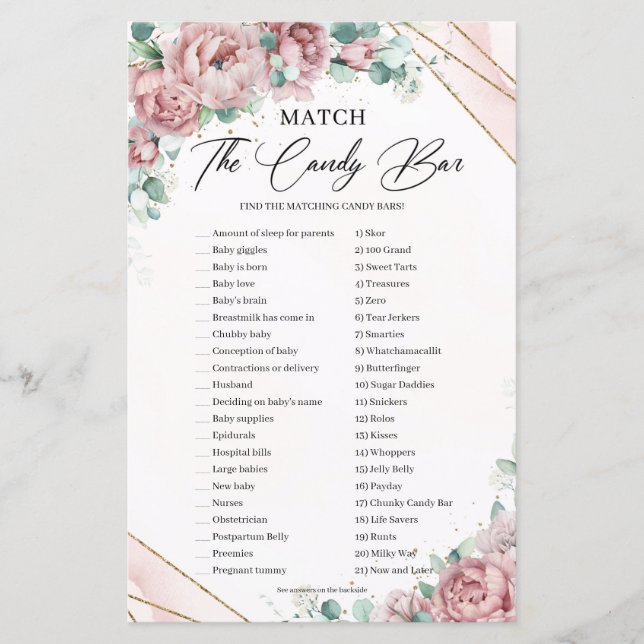 Papier Boho blush floral eucalyptus Match The Candy Bar (Devant)