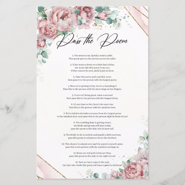 Papier Boho Blush pivoines florales eucalyptus Pass Le po (Devant)
