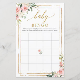 Papier Boho blush rose floral or baby shower jeu de bingo