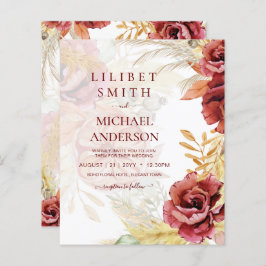 Papier BOHO Bourgogne Rose Pampas Mariage