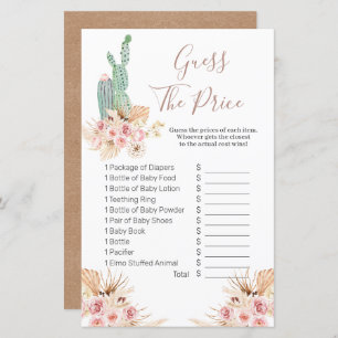 Papier Boho Cactus rose Floral Devinez le prix Jeu