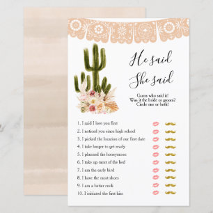 Papier Boho Cactus Taco à propos de l'amour Il a dit Elle