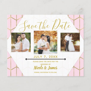 Papier Boho Chic Rose Hexagone Géométrique Or Invitation
