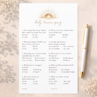 Papier Boho Chic Sun Neutral Shower Games Baby Trivia