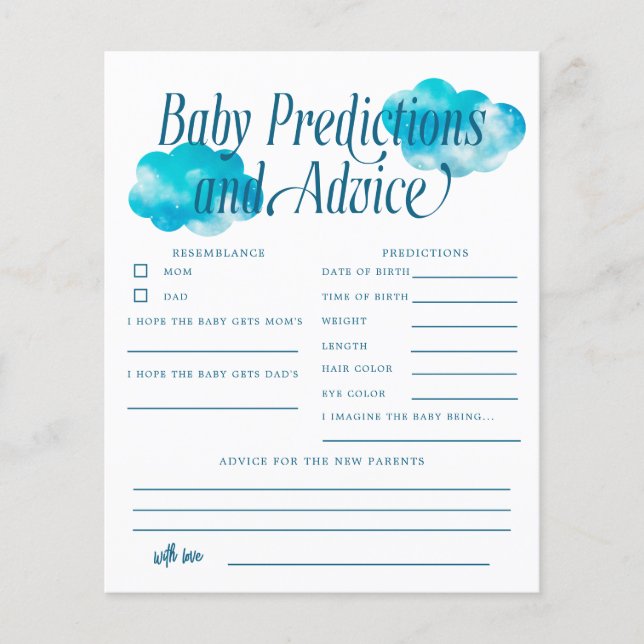 Papier Boho Cloud Boy Baby Predictions & Conseils Card (Devant)