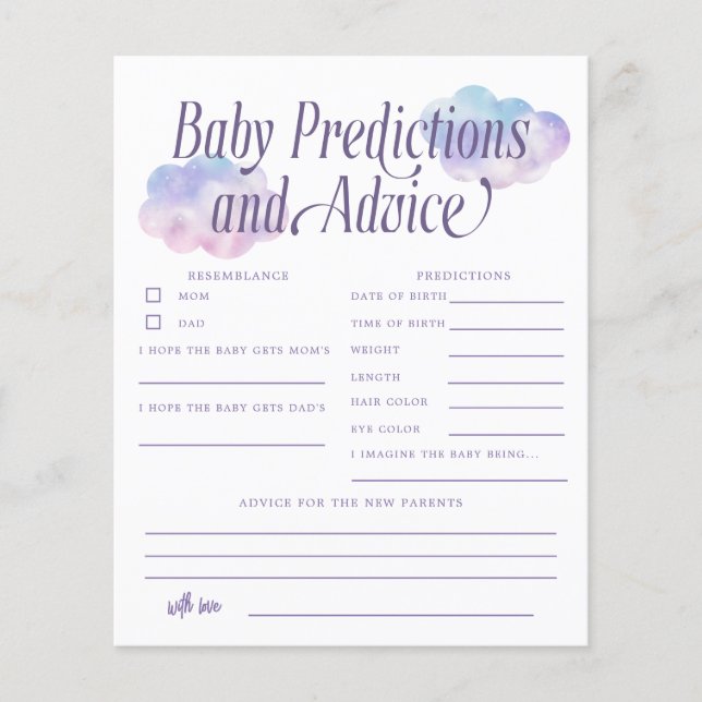 Papier Boho Cloud Girl Baby Predictions & Conseils Card (Devant)