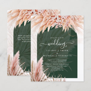 Papier Boho Coral Pampas Grass Green Mariage