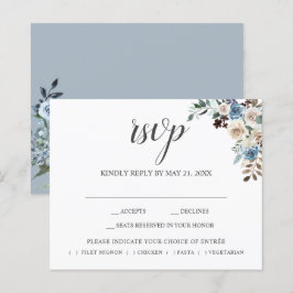 Papier Boho Dusty Blue Beige Fleurs Script Mariage RSVP