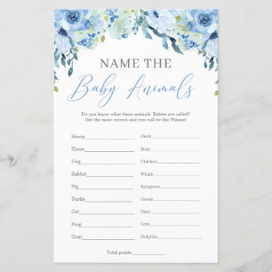 Papier Boho Dusty Blue Floral Nom Les Bébés Animaux
