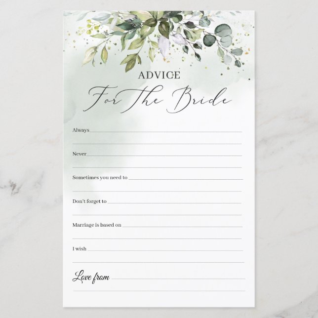 Papier Boho Eucalyptus verdure Conseils pour la mariée je (Devant)