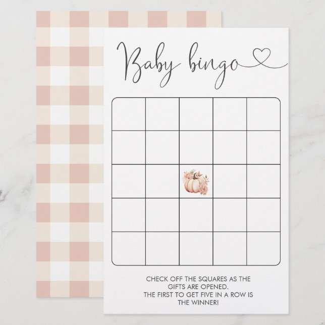 Papier Boho Fall Floral Citrouille Baby shower Bingo Jeu (Devant / Derrière)