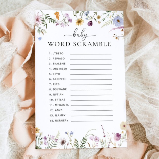 Papier Boho Fleur sauvage Baby shower Jeu Mot Début (Créateur téléchargé)