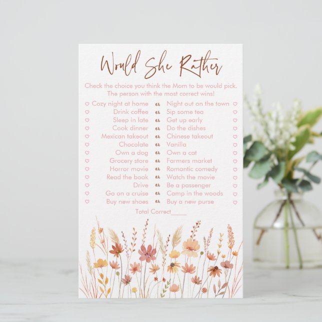 Papier Boho Fleurs sauvages Voudrait Elle Plutôt Baby sho (Debout devant)