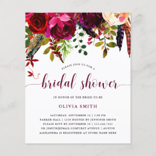 Papier Boho Floral   BUDGET Invitation à la douche nuptia