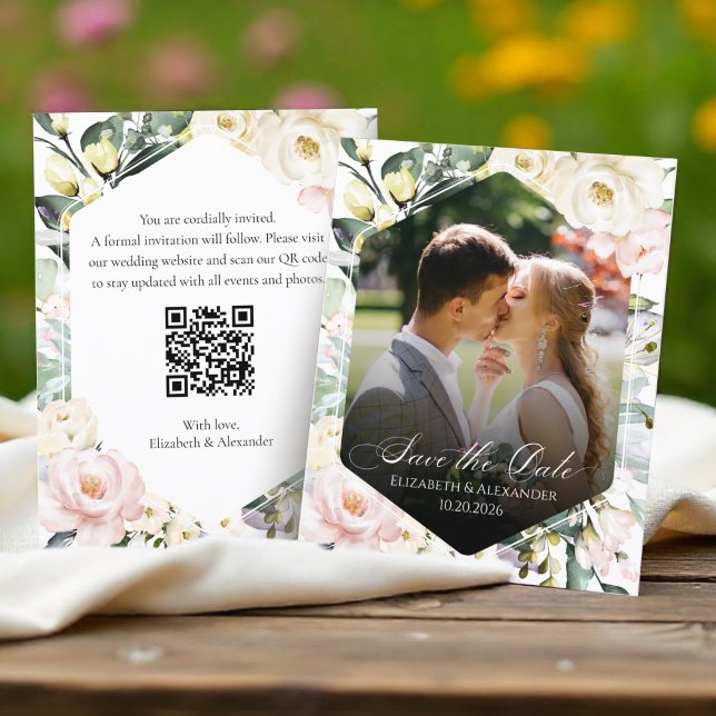 Papier Boho Floral Mariage Photo QR code Enregistrer les  (Créateur téléchargé)