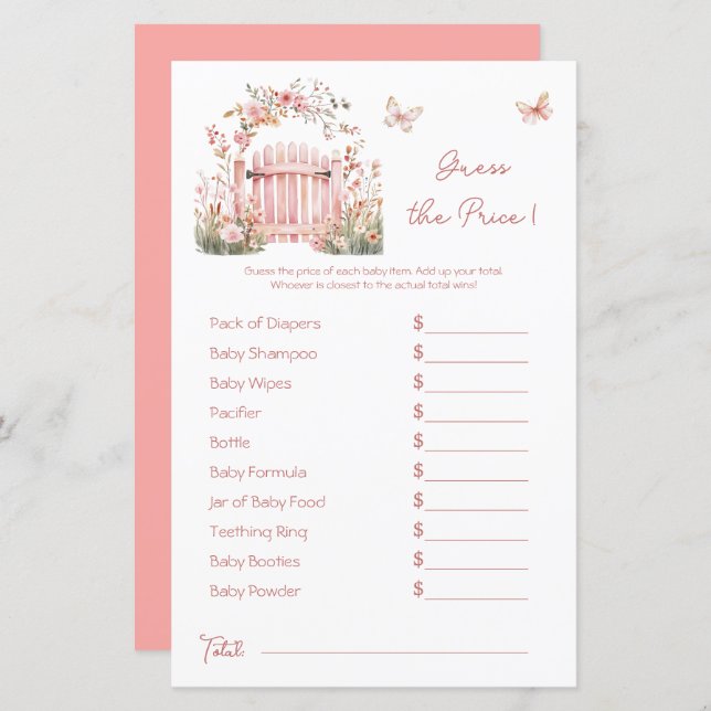 Papier Boho Floral Pink Garden Baby shower Prix Devis (Devant / Derrière)