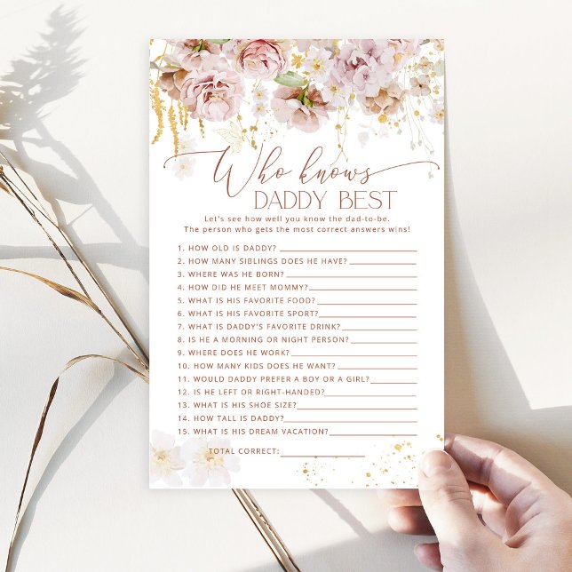 Papier Boho floral Qui connaît papa meilleur jeu de baby  (Créateur téléchargé)
