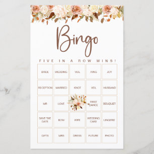 Papier Boho Flowers Fall   Jeu de bingo nuptiale