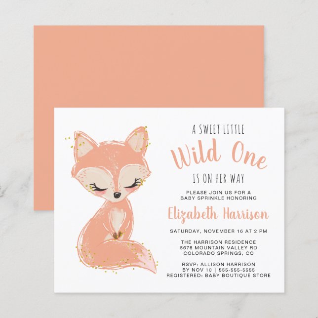 Papier Boho Fox Terracotta Baby Girl Sprinkl Invitation (Devant / Derrière)